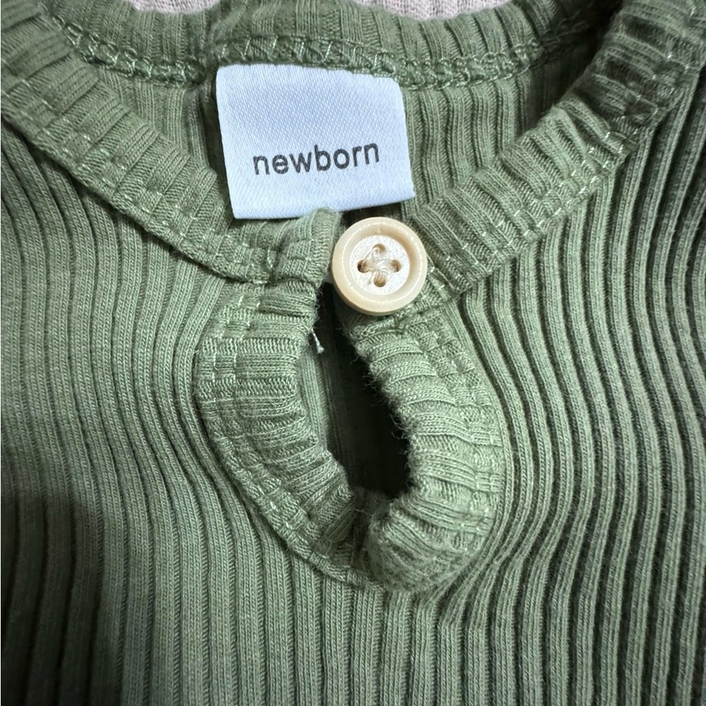 Olive Kids Ribbed Footie with Plaid Patches - Picture 3 of 3